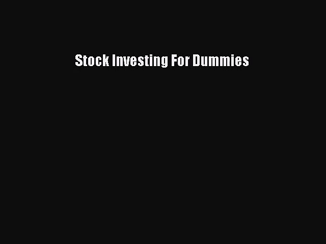 Stock Investing For Dummies [PDF] Online