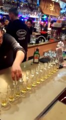 How to make 15 Jagerbomb drinks in one time?! Insane Bartender Trick!