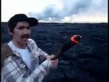 guy puts his foot in lava