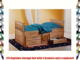 Cloudseller Captains Childrens Storage Bed with 4 Drawers and 1 Cupboard Storage - Waxed