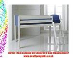 Cabin Bed Mid Sleeper 3Ft Single White with Blue End Panels. Made In The UK.