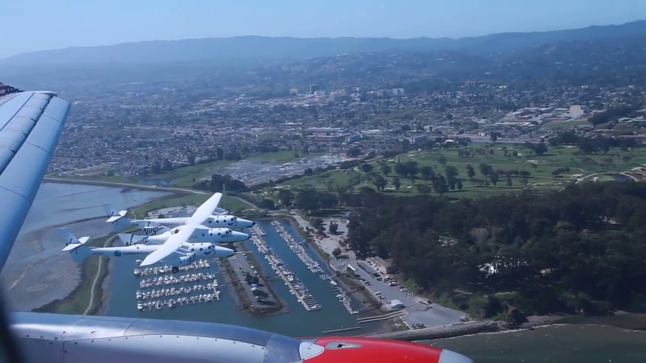 Landing parallel to White Knight and Spaceship 2- Virgin Galactic and Virgin America