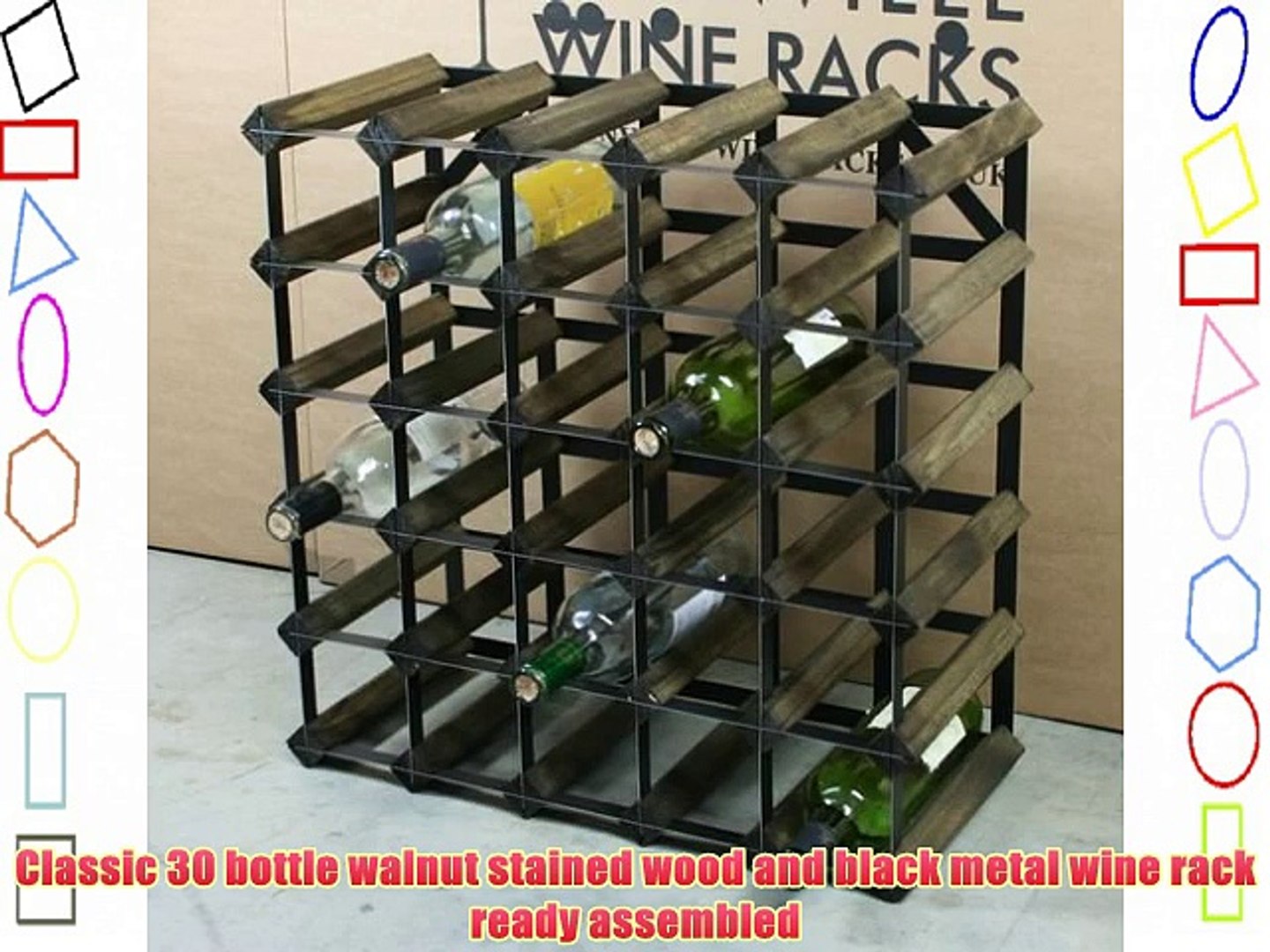 Classic 90 bottle dark oak stained wood and galvanised metal wine rack ready assembled