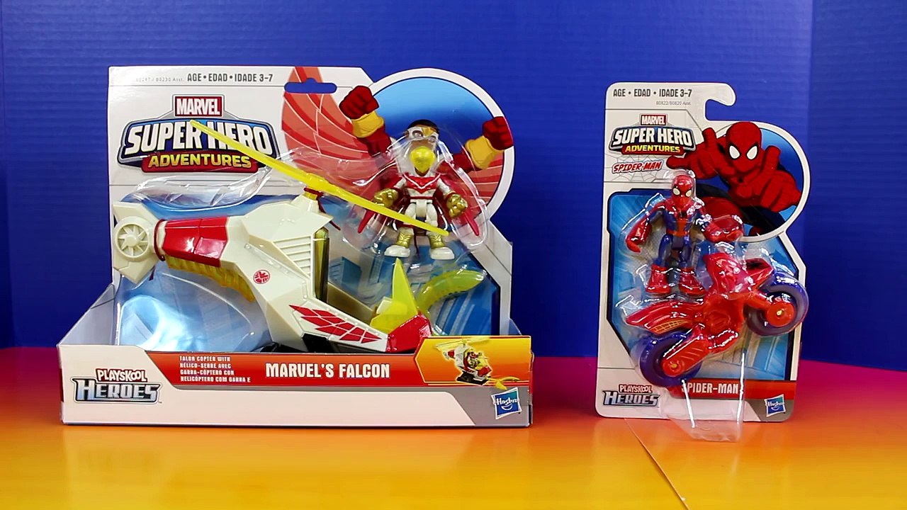 Playskool heroes Marvels Falcon Talon Copter Saves Spider-man Spiderbike From Rhino Hobgoblin