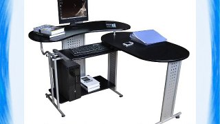 Compact Folding Computer Desk in Black Finish with Keyboard Shelf L-Shape Space Saver Home