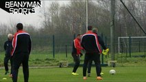 Wayne Rooney Nutmegs David Moyes During Manchester United Training