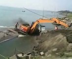 Bad backhoe loader driver sinks a Boat and his Truck!