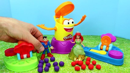 Play Doh Launch Game Competition with Superhero Superman and Little Mermaid Ariel Magic Clip Doll
