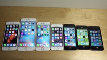 iPhone 6S vs. 6 Plus vs. 6 vs. 5S vs. 5 vs. 4S vs. 4 - Benchmark Speed Test!