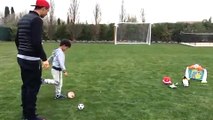 Cristiano Ronaldo Practices Free-Kicks in His Garden with His Son