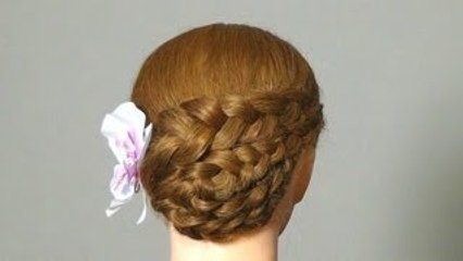Простая прическа на средние волосы. Braided Updo Hairstyle T