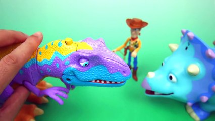DINOSAUR ATTACK! Baymax vs Giant Dinosaurs! With Toy Story Woody & Disney Frozen Elsa Toys Story Fun