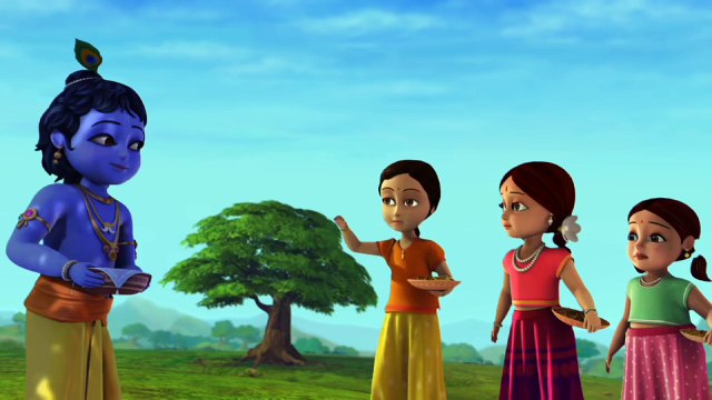 Radha and Gopis stringing pearls