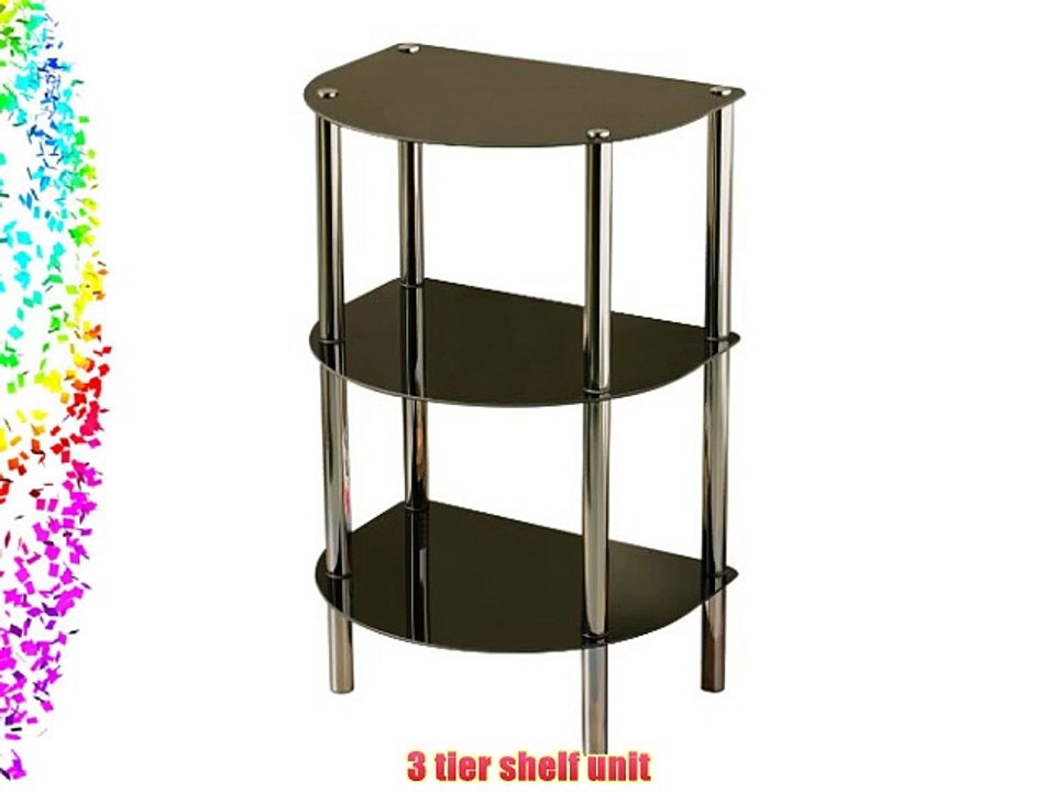 Premier Housewares 3 Tier Shelf Unit with Black Glass Shelves and Chrome Frame - 78 x 50 x