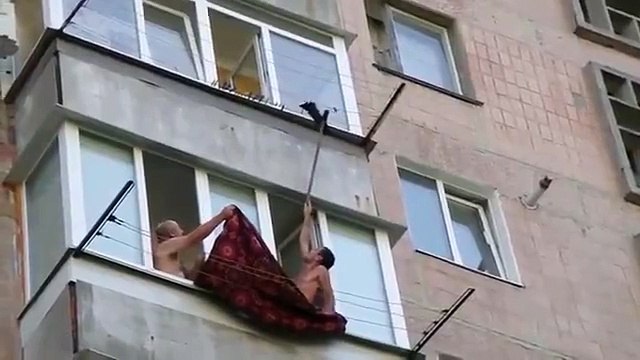 Sauver un bébé chat coincé sur une corde à linge au 3eme étage