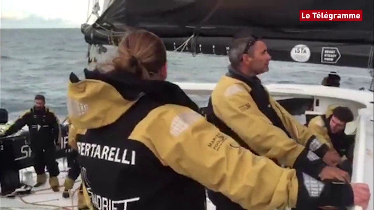 Trophée Jules Verne. Spindrift 2 : franchissement de la ligne d'arrivée