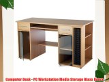 Computer Desk - PC Workstation Media Storage Glass Doors