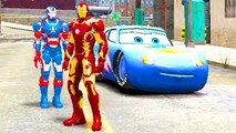Iron Man and Iron Patriot PlayTime with Custom Blue McQueen Disney Cars FUN