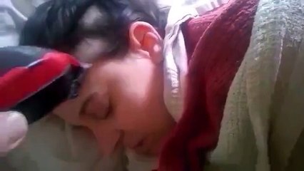 Man Shaves Girlfriends Hair while She Sleeps