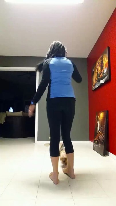 She was exercising her leg shot