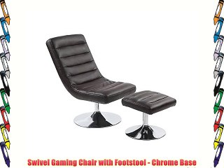 Faux Leather Swivel Chair and Footstool Padded Seat Chrome Base Brown Angel