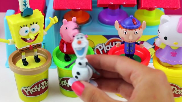 Play Doh burger with: Peppa Pig Ben and Holly frozen Spongebob Hello kitty