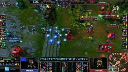 Highlight TSM Bjergsen Yasuo 1 vs 2 COL vs TSM LCS Summer 2014
