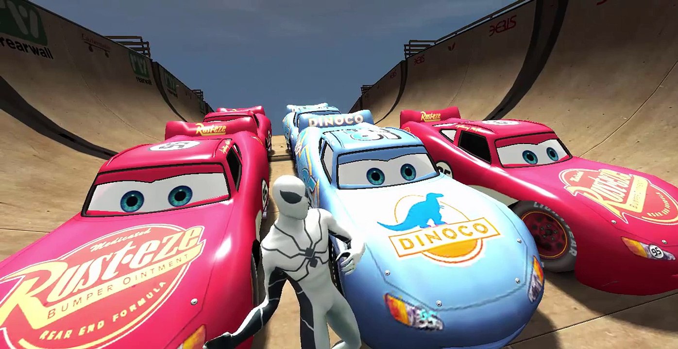 Nursery Rhymes Disney Cars 2 Pixar White Spiderman with Lightning McQueen & Dinoco Super Jump Race!