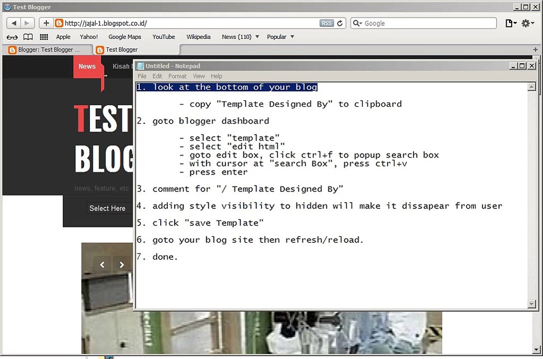 remove footer credit blogger template