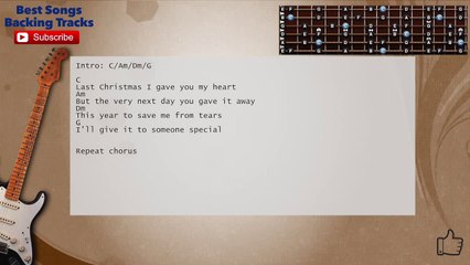 Last Christmas - Wham! Guitar Backing Track with scale, chords and lyrics