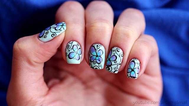 Красивый маникюр со стемпингом под гель лак. Дизайн гель лаком - Gel Polish Nail Art Tutorial