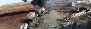 Syria war-destroyed ISIS convoy in Syria after the Russian airstrikes 2016