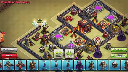 clash of clans-NEW EPIC TH10 WAR BASE 275 WALLS SPEED