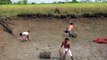 Fishing Cambodia Style by empty the water from a small pond to catch fish | Fishing at Cou