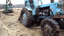 Tractor (John Deere 810D) stuck in mud - saving with T-40AM tractor - Tractor used [#13]