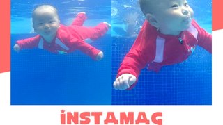 4 Month Old Twin Babies Practice Diving, Part 1