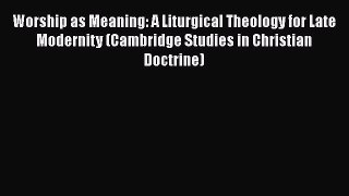 Worship as Meaning: A Liturgical Theology for Late Modernity (Cambridge Studies in Christian