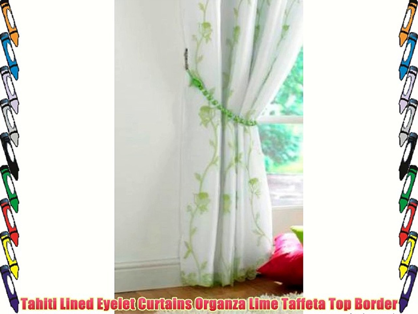 Tahiti Lined Organza Eyelet Curtains Lime Taffeta Top Border 56 X