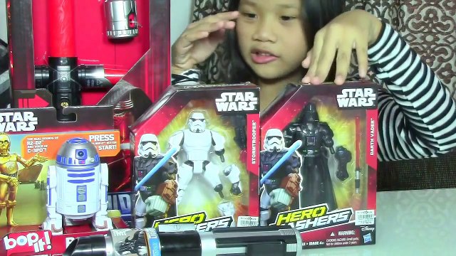 STAR WARS The Force Awakens: Darth Vader Voice Changer, R2 D2 Bop It Game, Lightsaber