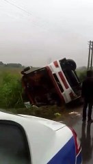 Bus professional driver control this giant machine on the wet road