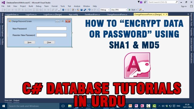 P(9) C# Access Database Tutorials In Urdu - Encrypt Data/Password using SHA1 & MD5