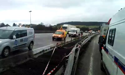 A31 : un camion s'encastre dans le rail central à Frouard
