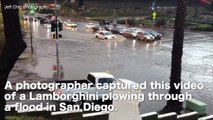 Lamborghini drives right into San Diego floodwaters