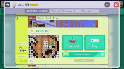 Super Mario Maker - Viewer Levels - Name: "Super Sonic Run" - ID: A61B-0000-0111-7CB7