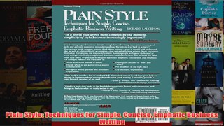 Plain Style Techniques for Simple Concise Emphatic Business Writing