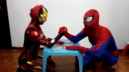 Arm Wrestling Ironman vs Spiderman - Superheroes in Real Life - Prank Battle