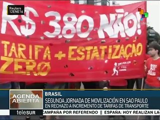 Descargar video: Ciudadanos de Sao Paulo protestas contra alza a tarifas de transporte