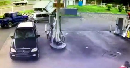 Mini Bus Launches Into a Gas Station
