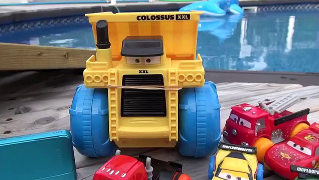 Pixar Cars Hydro Wheels Colossus XXL and Lightning McQueen Mater and Red in the Pool