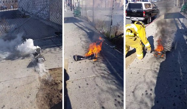 Il filme son hoverboard en train de prendre feu